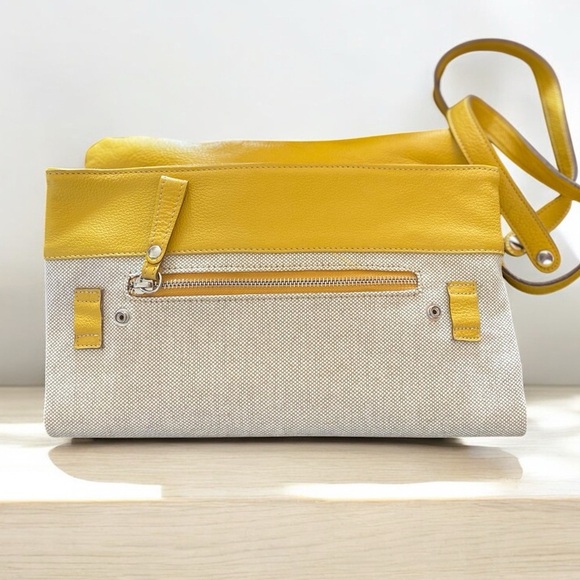 MODUS RIO Yellow Leather & Refined Linen Shoulder Bag /Oversized Clutch Neutral - Picture 4 of 16